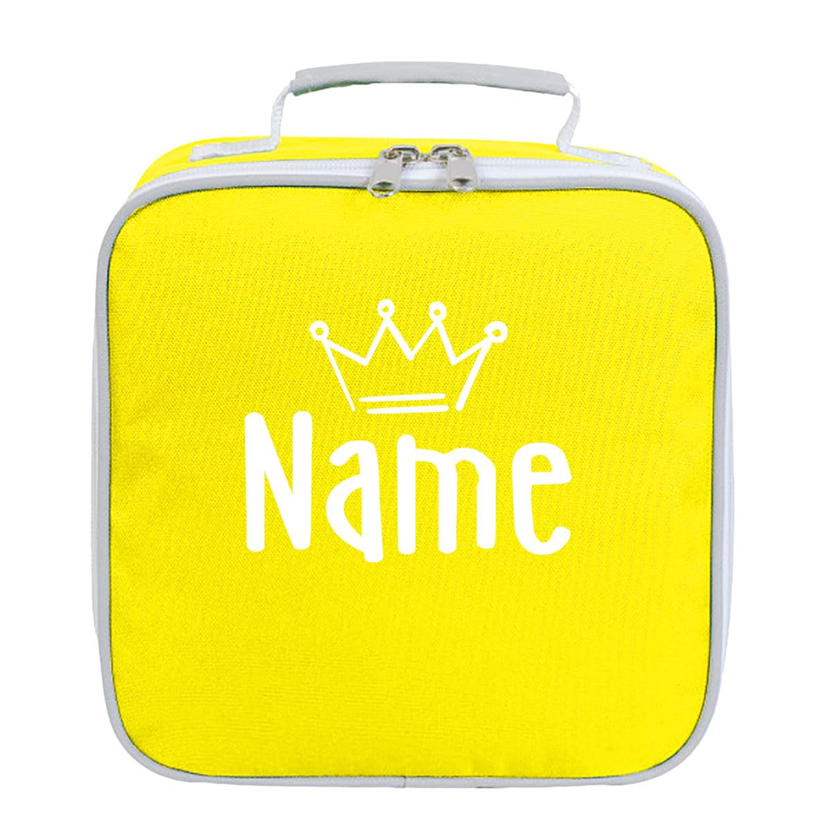 ATTAR APPAREL Crown Personalised Text Back to School Kids Any Name Girls Boys Happy First Day at School Sandwich Lunchbox Cooler Bag Back to School Supplies #BS Yellow/Light Grey