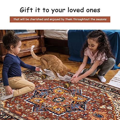 Moynesa Ultra-Thin Washable Oriental Area Rug - 3x5 Non-Slip Laundry Room Rug, Non-Shedding Stain Resistance Low Pile Kitchen Mat Indoor Throw Carpet for Fall Decor Bathroom, Brown/Multi