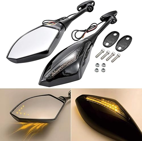 KATUR Espejos laterales universales para motocicleta, intermitentes LED integrados, indicador intermitente compatible con Sport Bike Honda CBR600RR