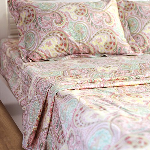 Image of FADFAY 4 Piece Pink Paisley Bed Sheet Set Luxury Bedding Sets Designer Bedding Collections 800 Thread Count 100% Egyptian Cotton Deep Pocket King