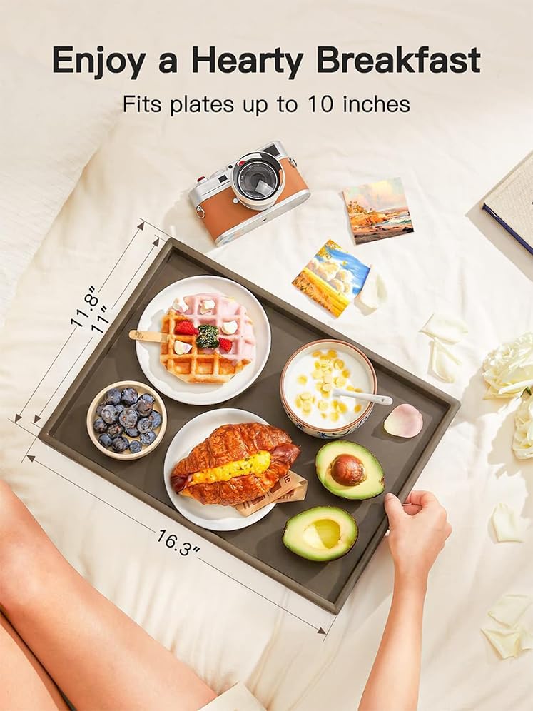 Image of Bamboo Bed Tray Table with Foldable Legs, Breakfast Tray for Sofa, Bed, Eating, Working, Used As Laptop Desk Snack Tray by Pipishell (Brown)
