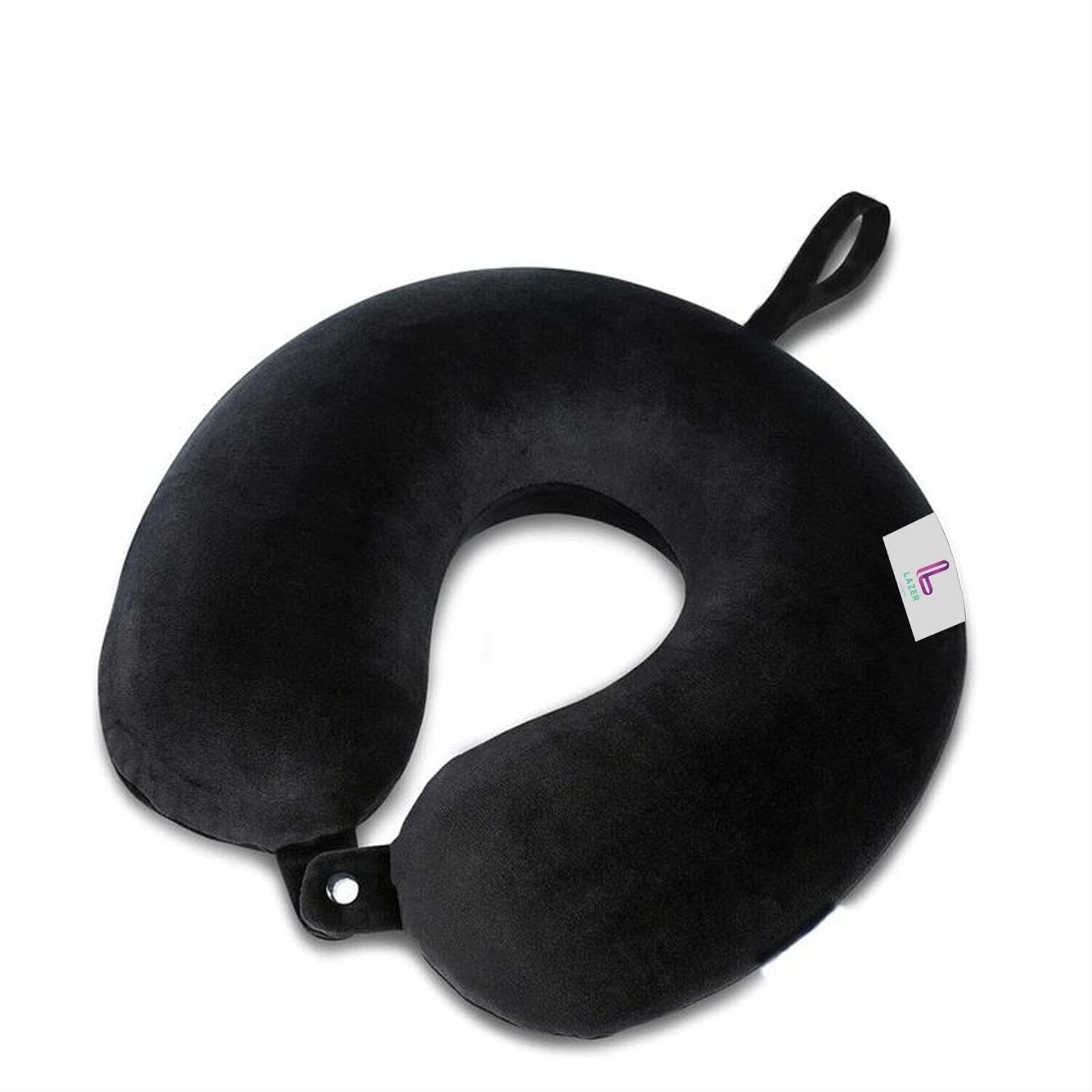 Lazer Travel Neck Pillow with Memory Foam | Ultra Soft Plush Velvet Fabric for Superior Neck & Head Support | Ultimate Comfort & Ergonomic Support for Long Journeys – Black-image-29