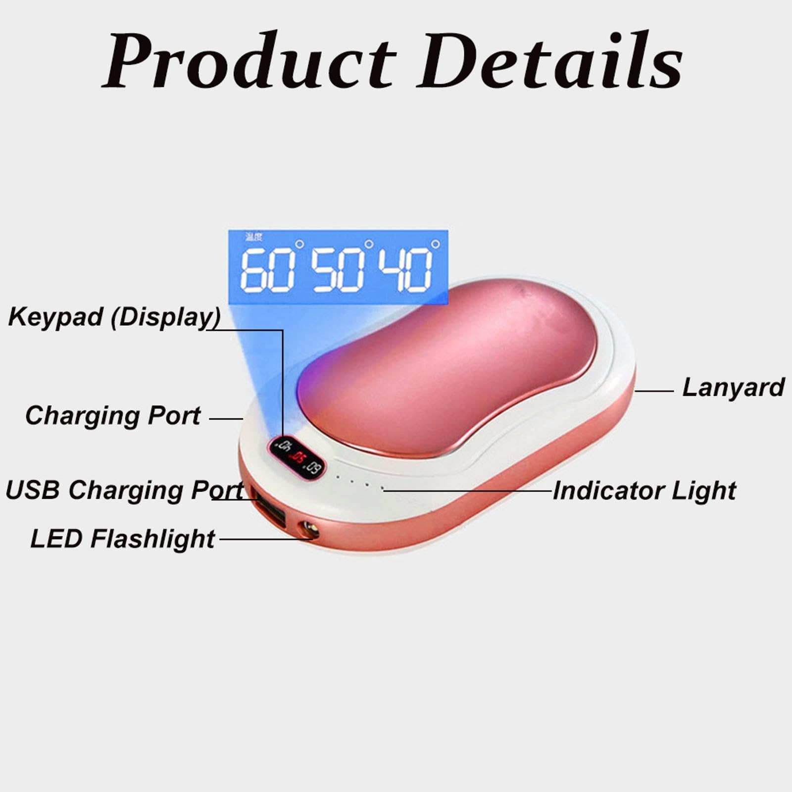 SagaSave Scaldamani portatile, 10000 mAh, 3 modalità di riscaldamento, USB elettrico, ricaricabile, scaldamani elettrico per uomini e donne, escursionismo, attività all'aperto