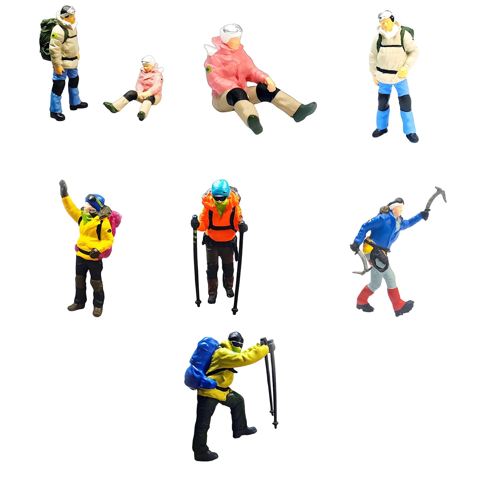 Realistische Miniatur-Landschaft 1:87. mit Kletterrucksackern, handbemalte Kunstharz-Figuren für Display, Bergsteigen