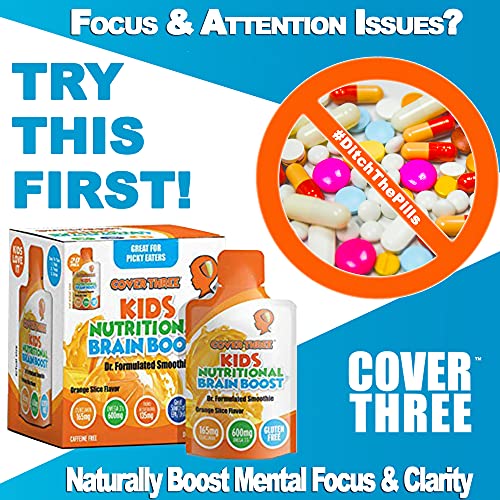 Cover Three Nootropic Brain Supplement + Kids Nutritional Brain Boost | Help Increase Focus, Memory, Clarity, Calmness | Omega Fish Oil Dha, Vitamin C, Turmeric, Resveratrol | Liquid Squeeze Pouch #TOP3