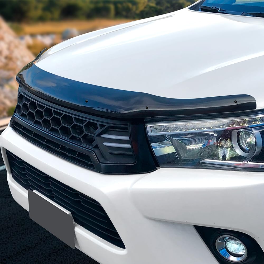 Deflector de capó para Toyota Hilux 2016-2020, protector contra insectos y salpicaduras para Duty Comfort Executive Invincible Todas las cabinas, acrílico PMMA resistente a UV, negro brillante
