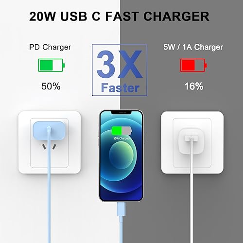 Vista 62 de Cargador rápido para iPhone 11, 12, 13, 14, [certificado MFi], paquete de 2 cargadores de iPhone de 20 W, bloque rápido con cable USB-C a Lightning