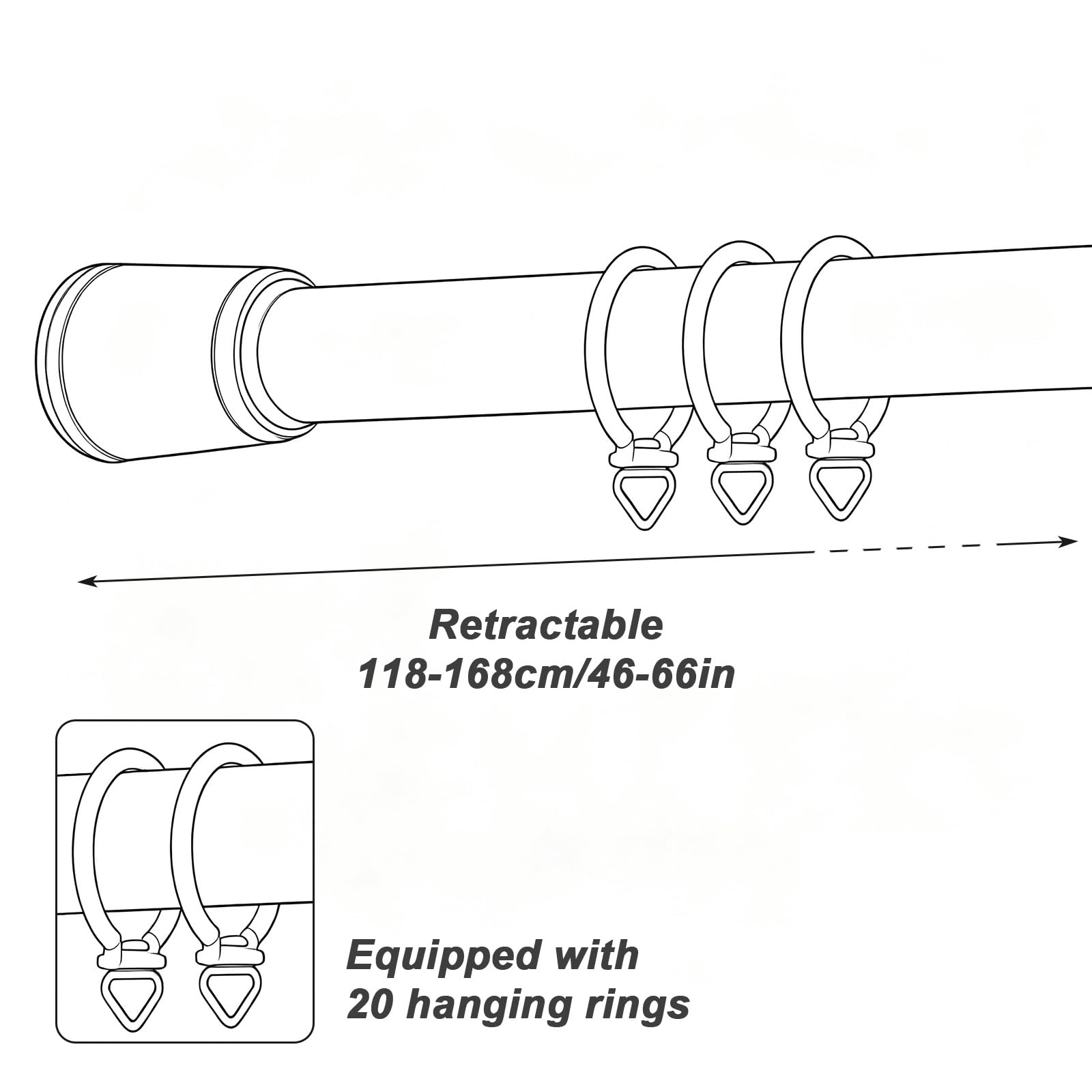 Gardinenstange,Gardinenstange Ausziehbar, Rohrdurchmesser 3cm | Vorhangstangen, Hochtemperaturveredelung ; Rostbeständig, Abriebfest und Verformungsbeständig(Black,118-168cm/46-66in)