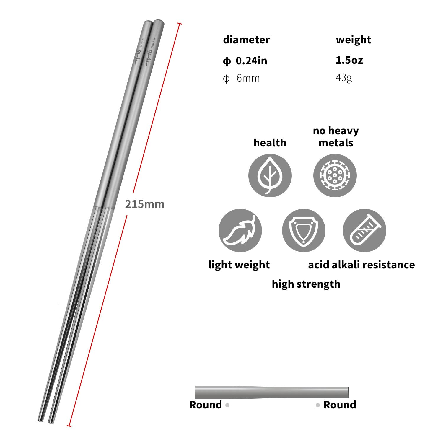 TiTo Solid Titanium Chopsticks for Camping Picnic and Hiking Reusable Lightweight Outdoor Tableware 1 Pairs (6x215mm) — Amazon image 2