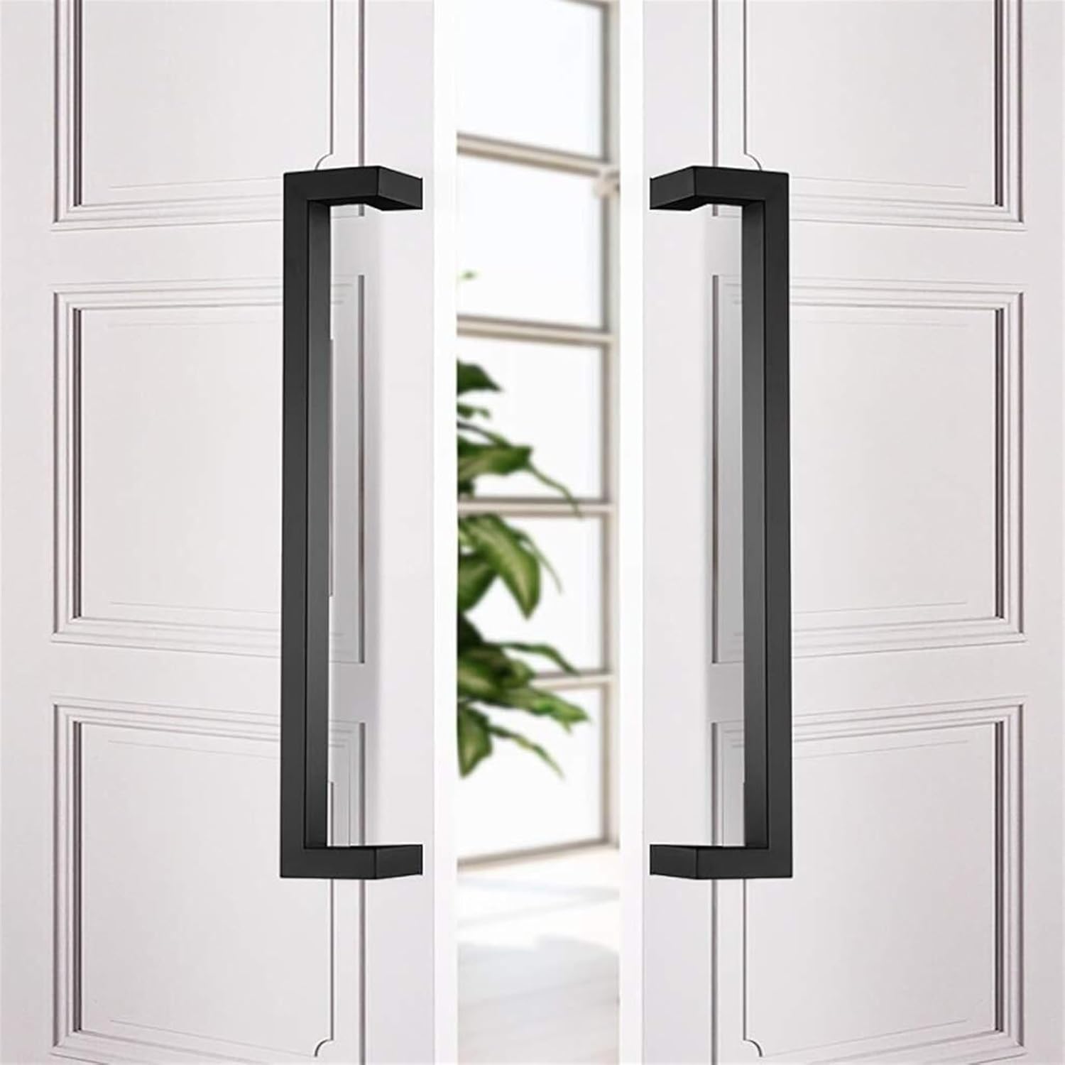 1 pair304 Stainless Steel Thick Black Double Curved Square Tube Glass Door Handle Frame Door Push-Pull Handrail,4 Lengths(600×575mm) (Size : 600x575mm)