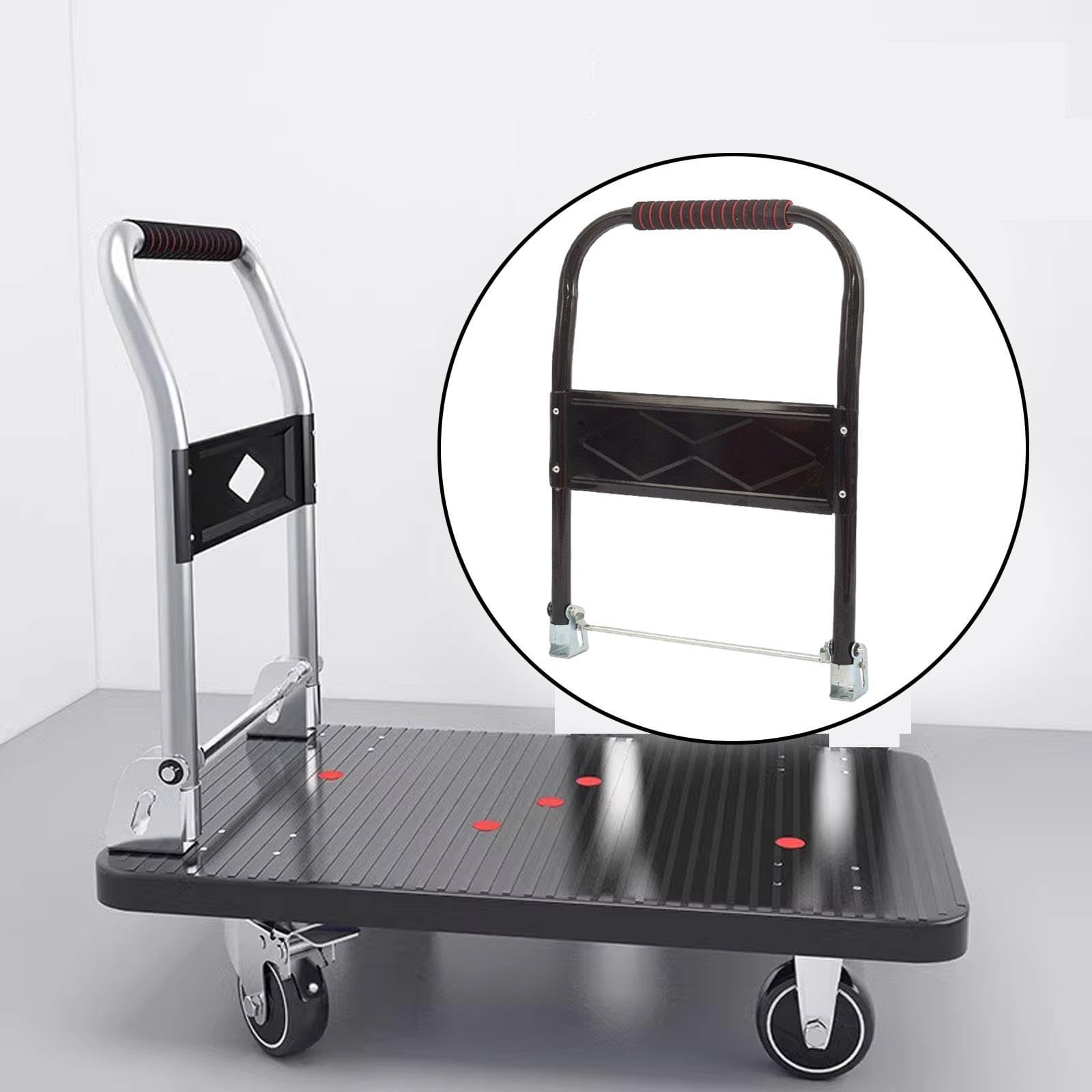 Milageto Flatbed Cart Handle Portable Professional Easy to Store Accessories Platform Truck Handle Foldable for Moving Cart Warehouse, S