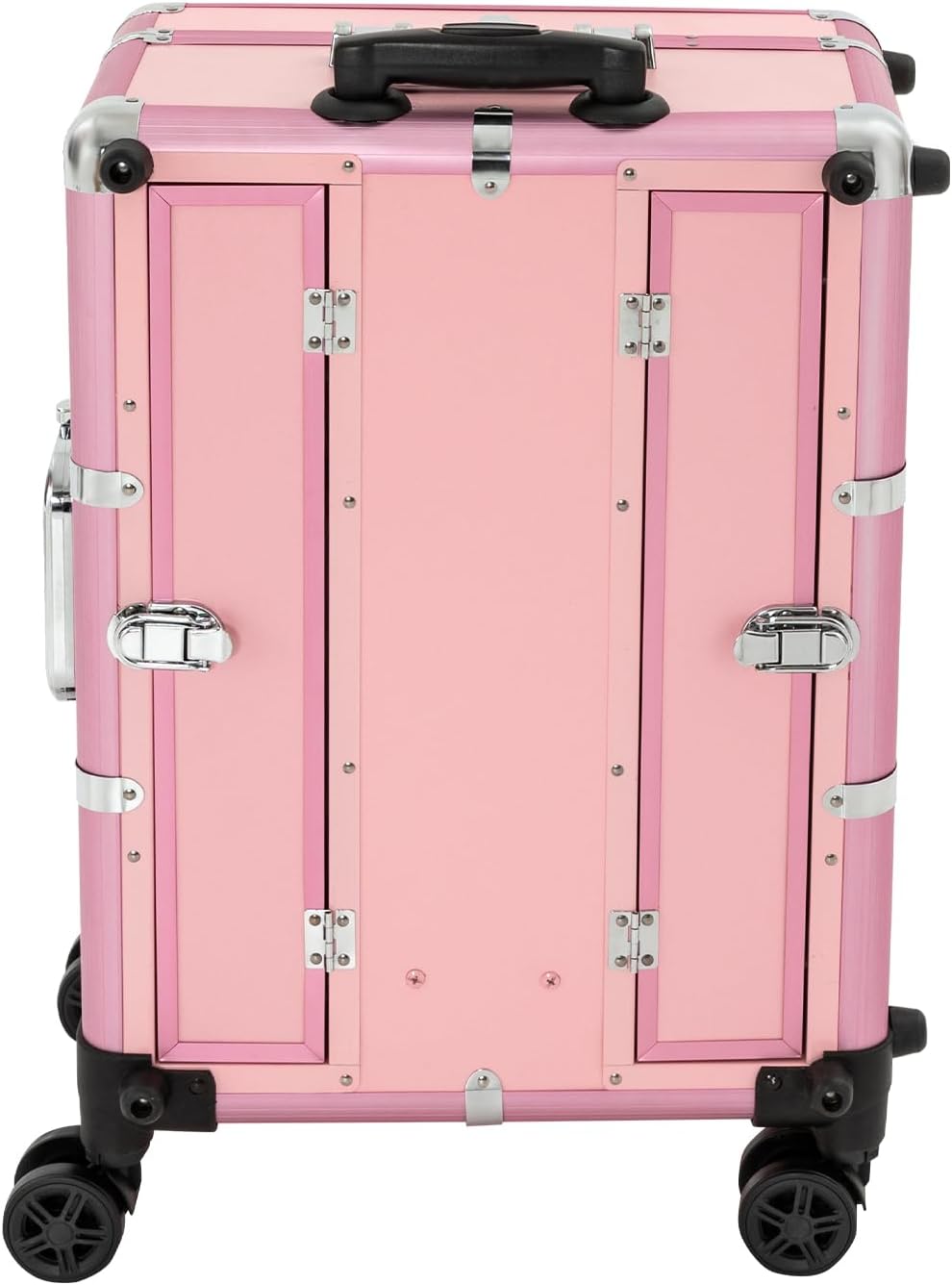 Rolling Makeup Case, Aluminum Cosmetic Case Professional Vanity Organizer Large Trolley Makeup Travel Organizer on Wheels with Drawer, LED Lights, Adjustable Legs for Makeup Nail Artist Salon