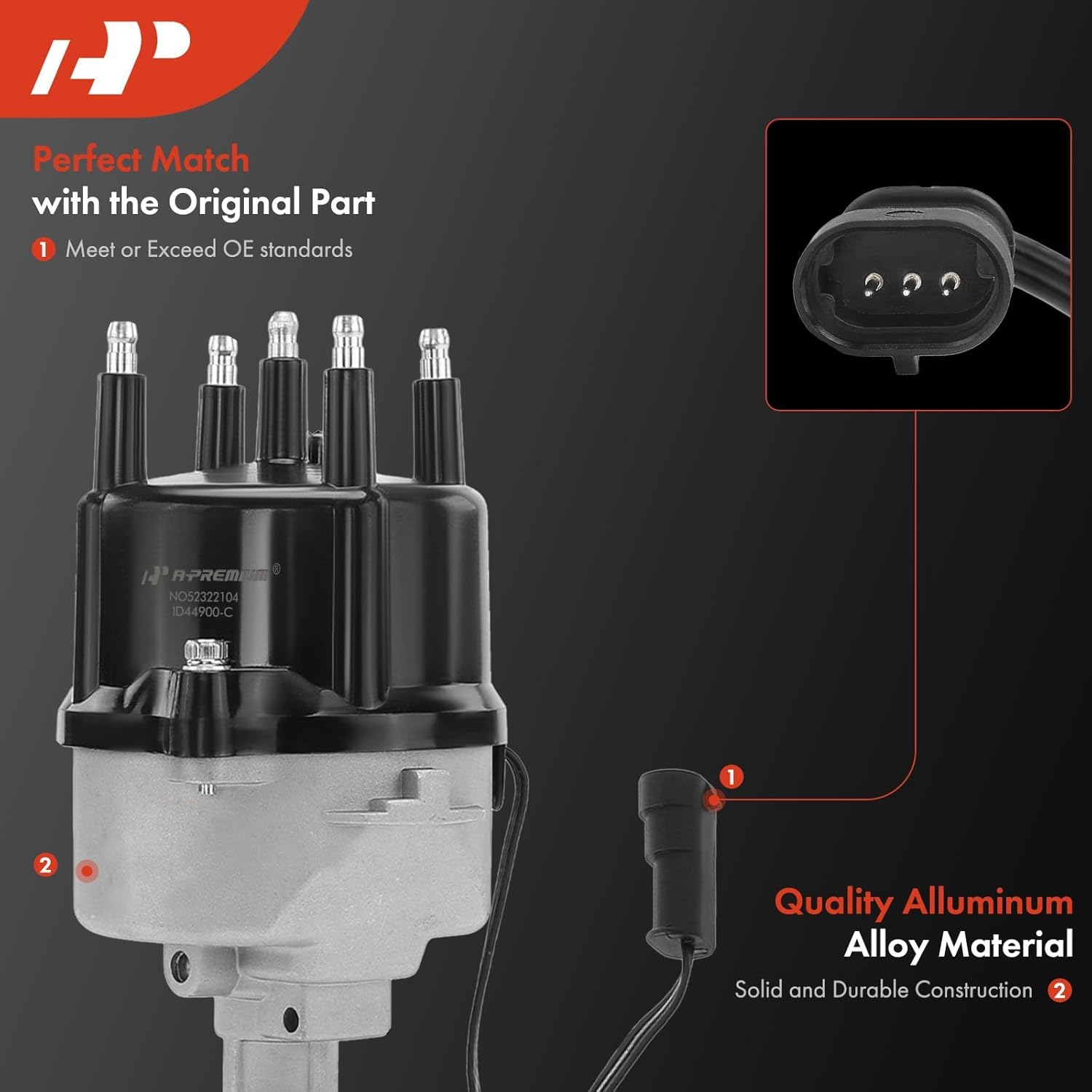 A-Premium Ignition Distributor with Cap and Rotor Compatible with Jeep Wrangler 1994-1995/1977, Cherokee 1994-1997, TJ 1997 & Dodge Dakota 1997, 2.5L