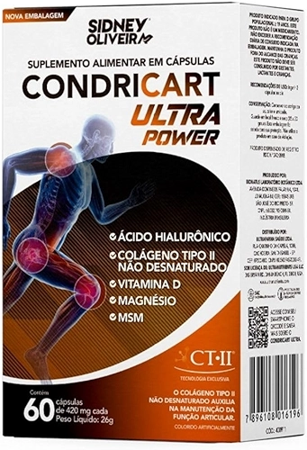 Colágeno Tipo Il + Vitamina D3 + Magnésio + Ácido Hialurônico + Msm Condricart Ultra Power 60 Cápsulas Sidney Oliveira
