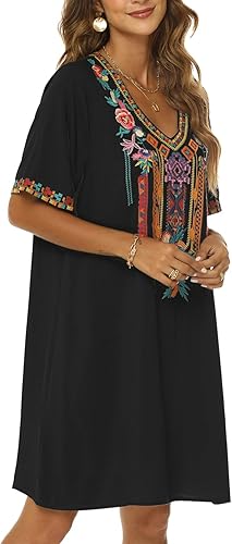 Vista 3 de Higustar Vestidos bordados mexicanos para mujer, tradición campesina, bohemio, hippie, fiesta, talla grande