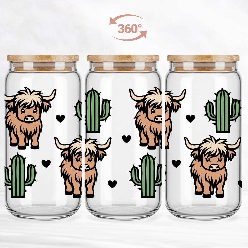 Cute Cactus Highland Cow Cup Gifts for Women,Highland Cow Lover,Girls,Mom,Sister,Friends,Cowgirls,Christmas, Birthday Gifts Mug for Housewarming Coffee Drinking Glass Cup with Lid and Straw -143 - Image 3
