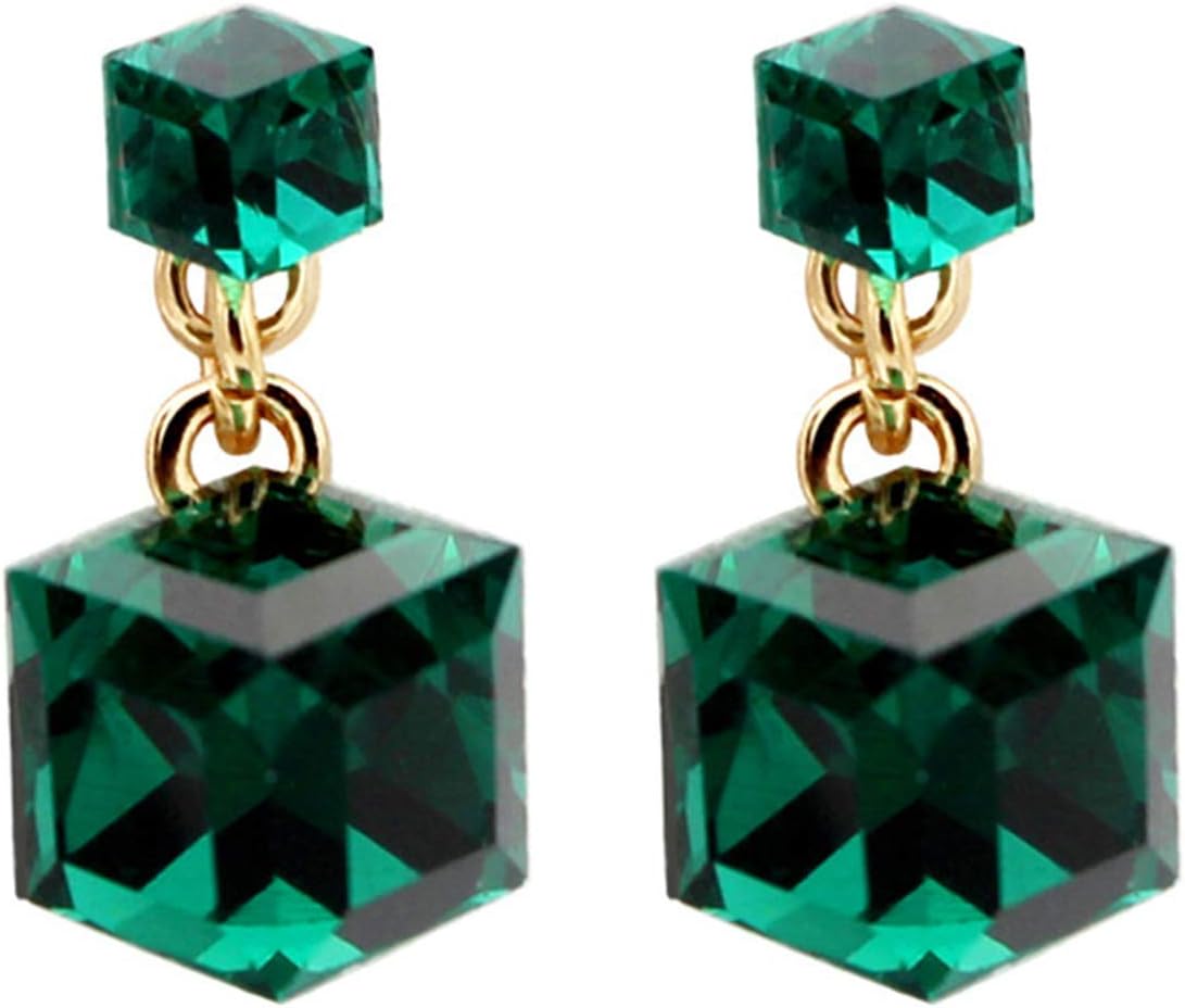 Drop Dangle Earrings for Women Girls, Fashion Trend Dark Blue Crystal Color Square Geometric Stud Earrings,Jewellery Presents for Girls