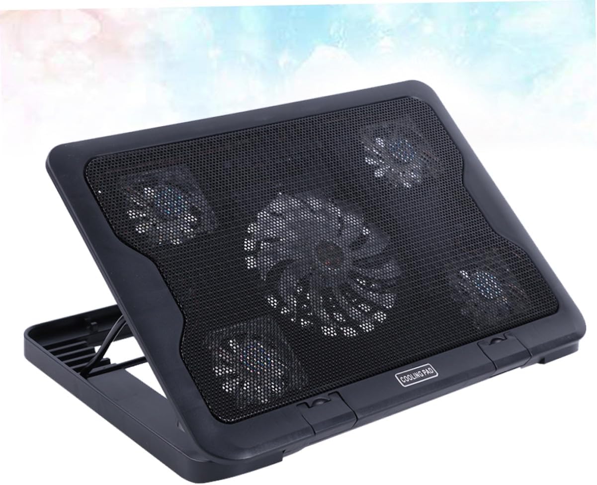 Laptop Cooling Pad with 5 Fans Cooler Stand, USB Powered Laptop Cooler Base for Gaming and Work, Multi-Angle Adjustable Heat Dissipation Cooling Mat for Notebooks, Black