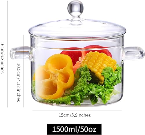 Miniatura 2 de Olla de cocina de vidrio transparente  Ollas de clase de 1.5 L50 onzas para cocinar en la estufa  Juego de ollas de cocina de vidrio  Olla de vidrio