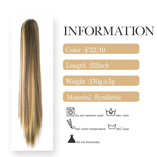 Miniatura 2 de Extensión de cola de caballo con clip de garra, 22 pulgadas, largo, lacio, 4.59 ozpaquete, extensiones de cabello sintético con clip para cola de