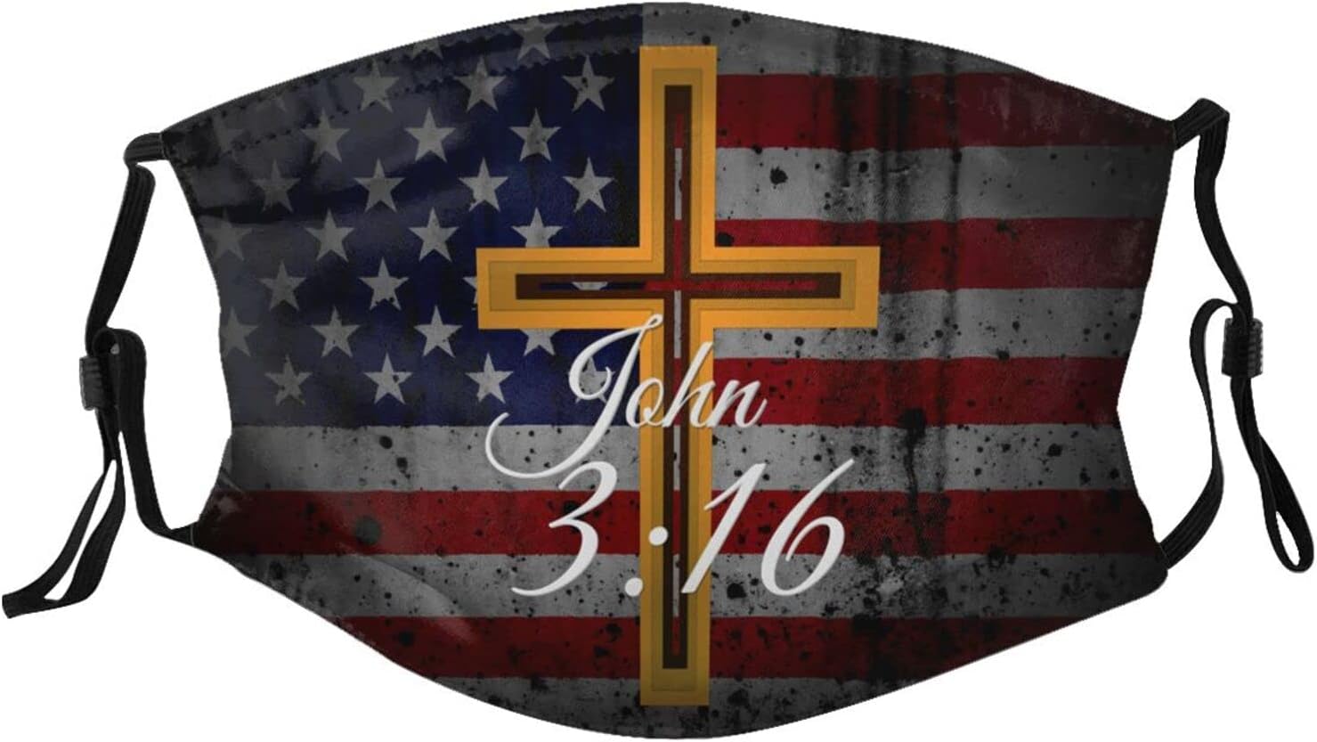 Religious Cross John 3-16 Face Mask Washable Reusable Adults Breathable with 2 Filters Black