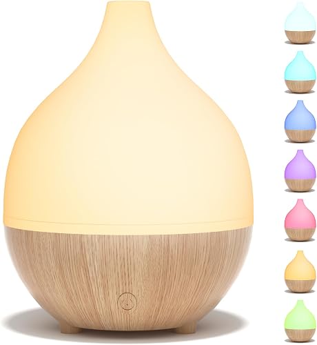 SALKING Difusor Aceites Esenciales 100ml, Humidificador Aceites Esenciales Ultrasónico para Aromaterapia, Difusor de Aromas 8 LED sin BPA, Apagado Automático, para Hogar y Oficina, Efecto Madera Clara