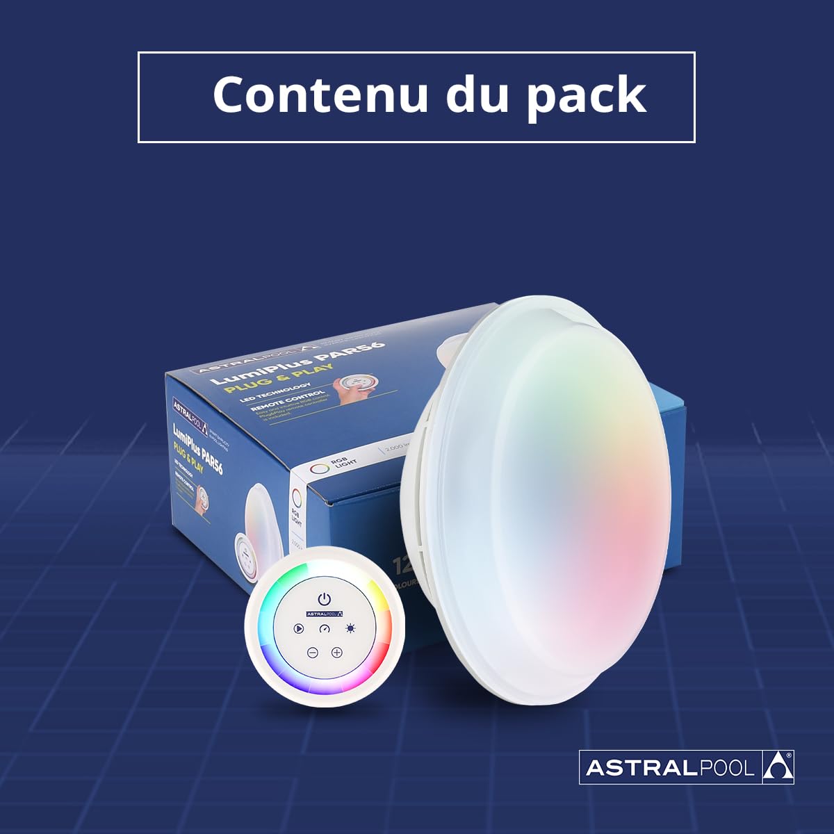 Astralpool Lampe Submersible PAR56 Plug & Play 76591 M - Lumières RGB pour Piscine ou Jardin - 2000 lm - 12 Couleurs - Portée de 15 m