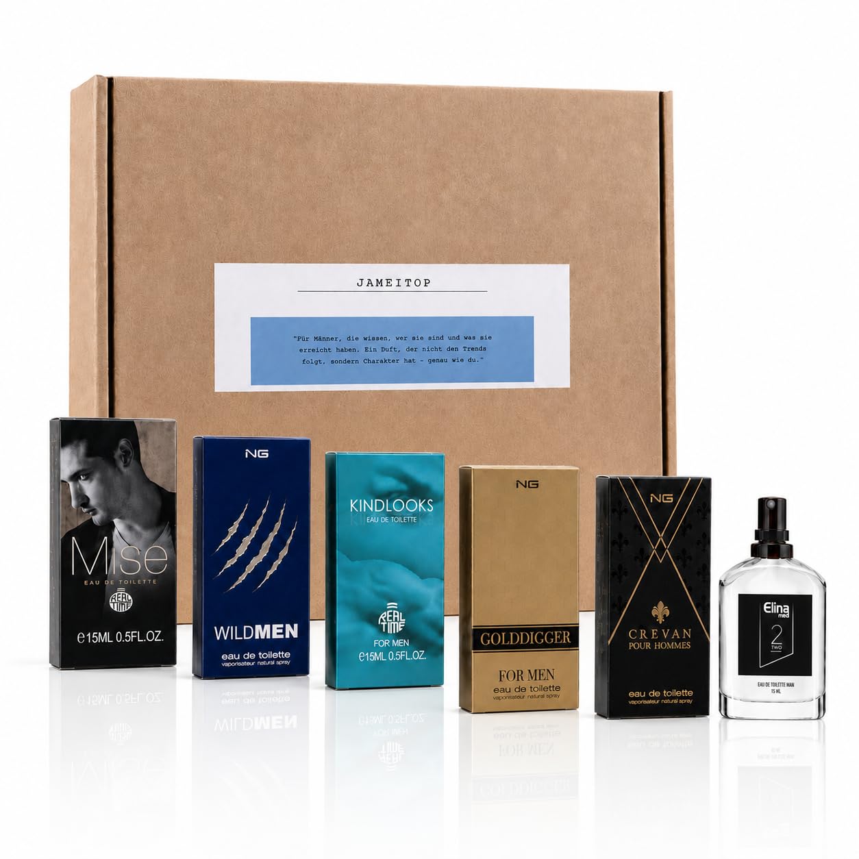 jameitop® Trend Düfte Set: 6 X Parfüm für Herren 15 ML (4-6 verschiedene) jedes einzeln verpackt mit Spray Kopf in Box mit Motivationsspruch