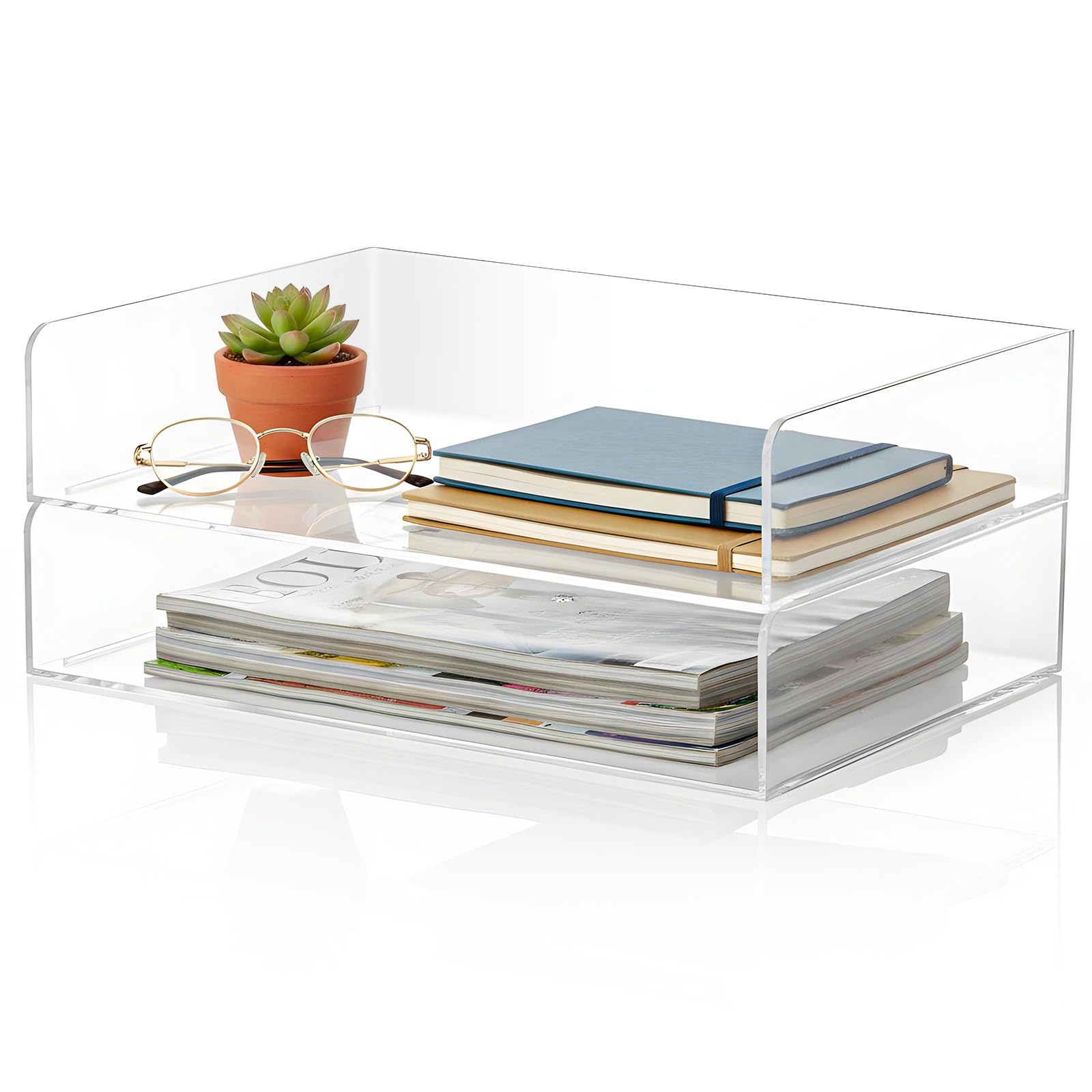Photo 1 of 2 Pack Clear Acrylic Stackable Paper Letter Tray Organizer Desktop File Organizer for Office Workspace Document Storage, 12.4x8.7x2.75 Inch