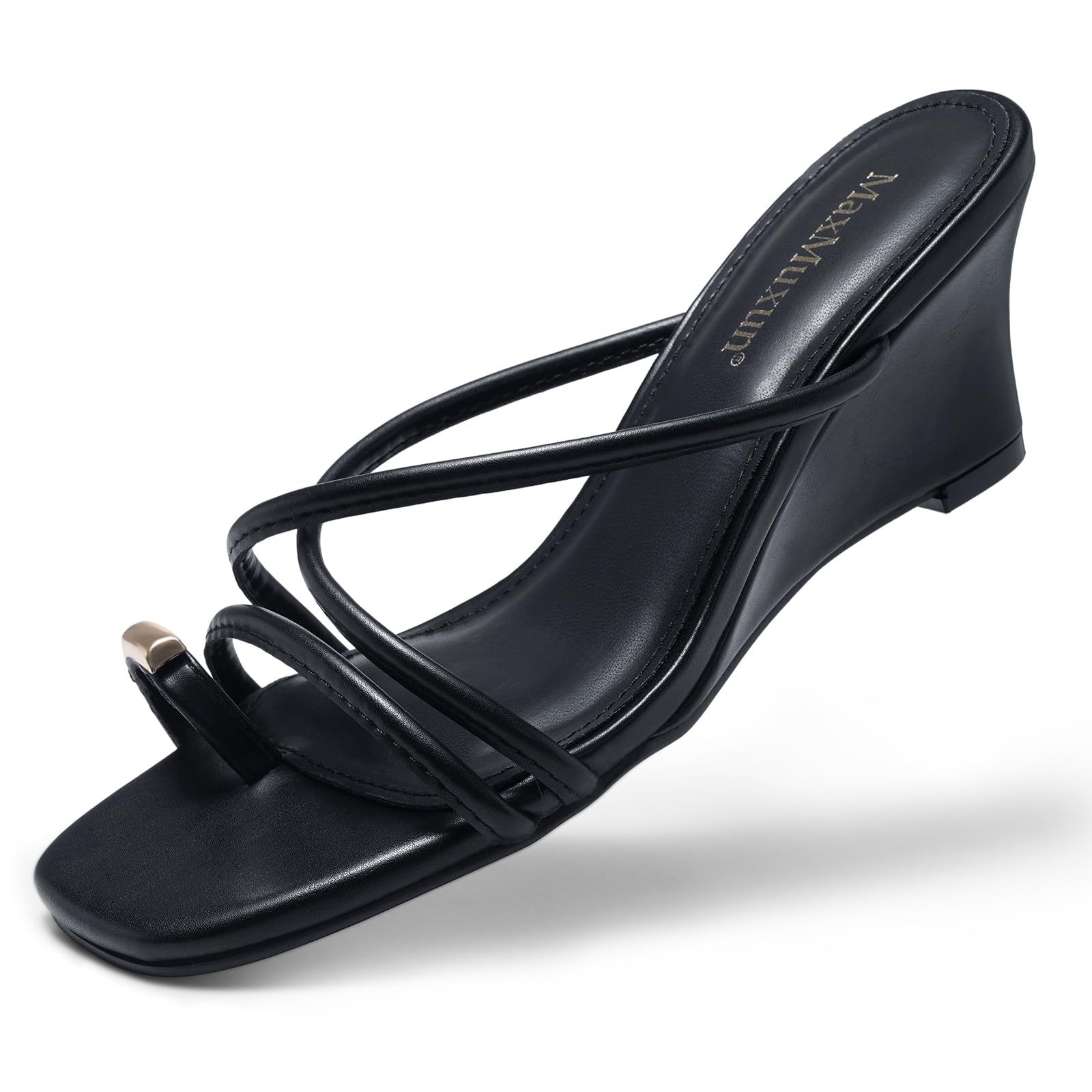 MaxMuxun Women's 2.75in Wedge Strappy Sandals Comfortable Dressy Casual Summer Slip on Toe Ring Flip Flops Shoes