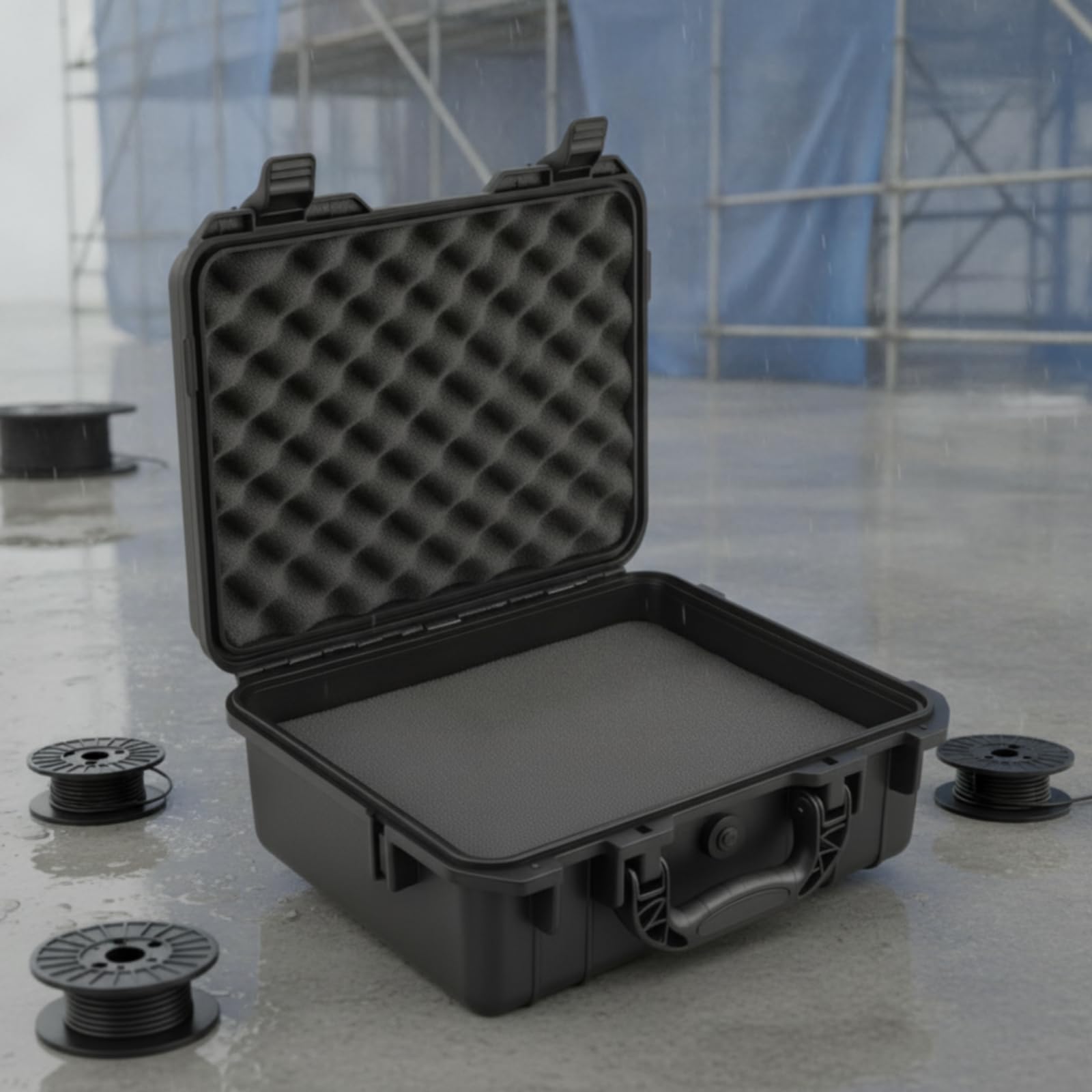 Maletín Rígido Plástico Sellado Caja Protectora con Asa Portátil Maletín con Válvula Presión para Técnicos, 9395B con Espuma De Rejilla