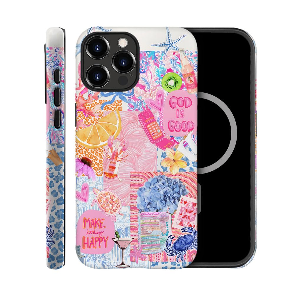 TnXee Case Compatible with iPhone 15 Pro,Compatible with MagSafe,Fall Prevention Hybrid 2-Layer Hard Shell Cases for Girls Boys,Fruit Blue Collage