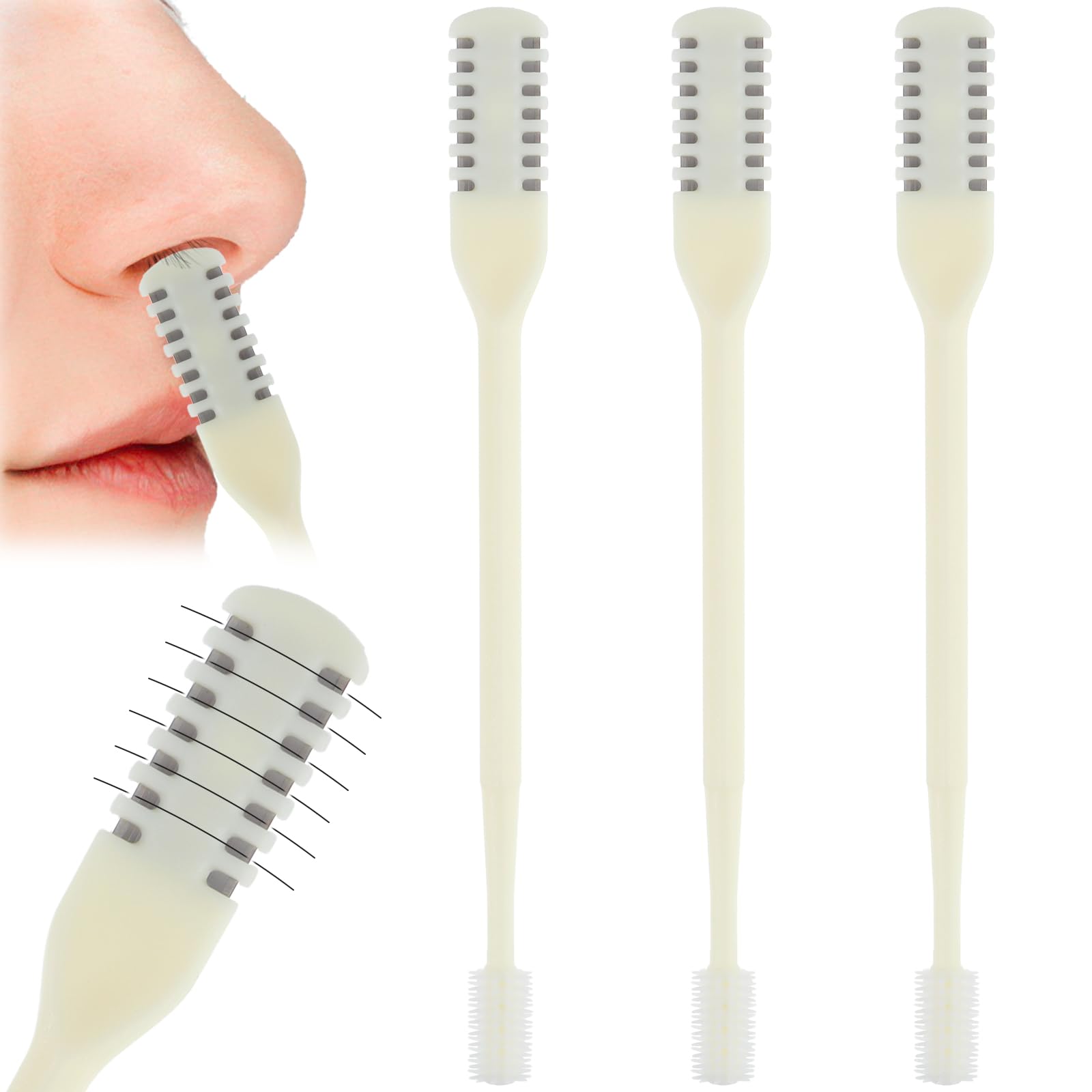 Nasal Hair Cutter with Ear Picker 3 Pcs Double Sided Nose Trimmer 2-in-1 Manual Nasal Hair Razor Cutter