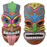 Design Toscano Hawaiian Isle Tiki Mask Wall Sculpture Plaques, Set of Two, Hoaloha and Maika 'l'ole, 16 inch tall, Cast Stone Resin, Full Color Paint