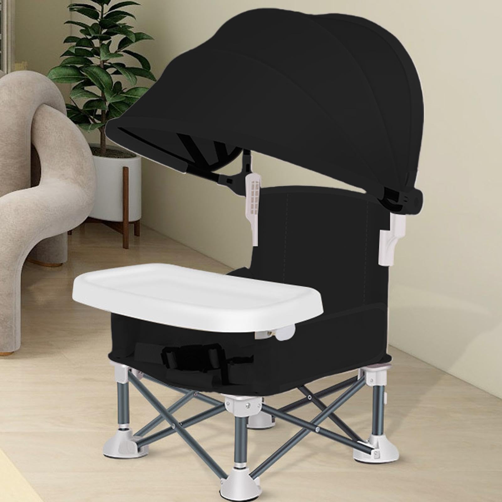 Chaise Portable Pour Bébé Repas Siège Portable Pour Enfant Avec Plateau | Chaise Pliante avec Toile Anti-UV pour Maison Plage Camping Pique-nique