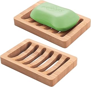 AmazerBath Soap Holder Soap Dish, Bamboo Soap Dish, 2 Pack Wood Soap Holder, Bar Soap Holder for Shower, Soap Tray Self Draining, Soap Saver for Shower, Bathroom, Kitchen(Natural Color)
