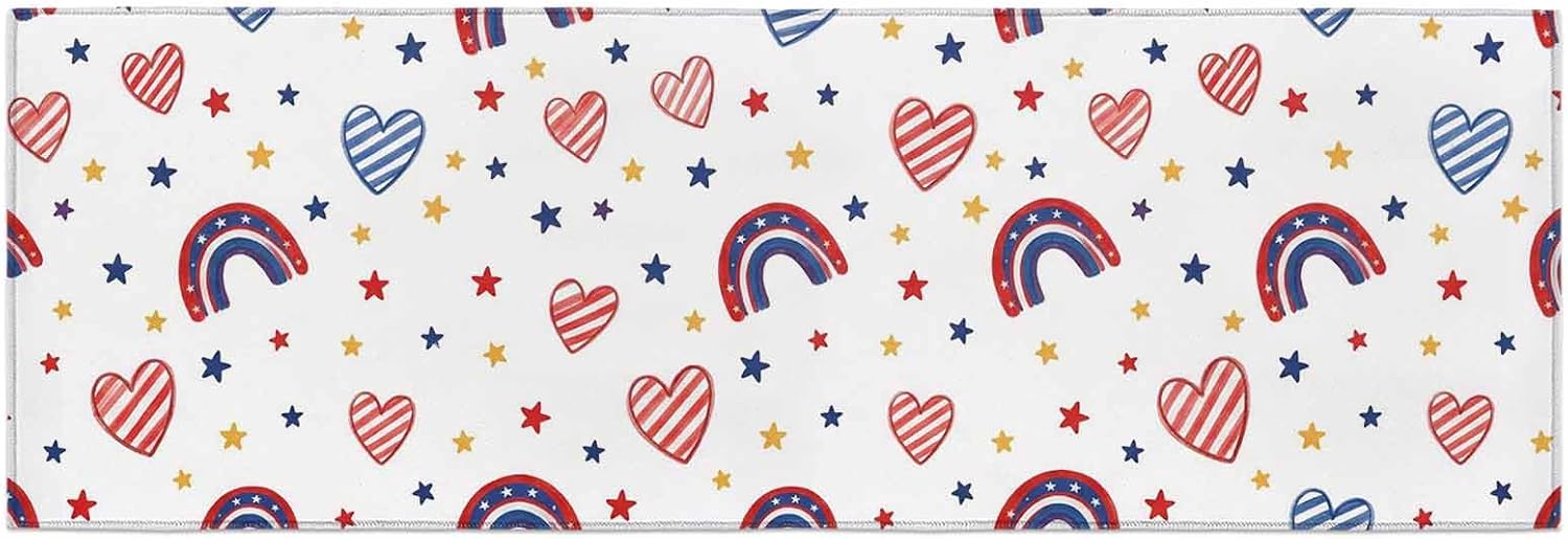 Kitchen Mats for Floor Independence Day 250th Anniversary Washable Non Slip Kitchen Rugs 1PCS, Rainbow Stars Background Absorbent Standing Mats for Sink Bathroom Office Living Room 23.6x70.9in
