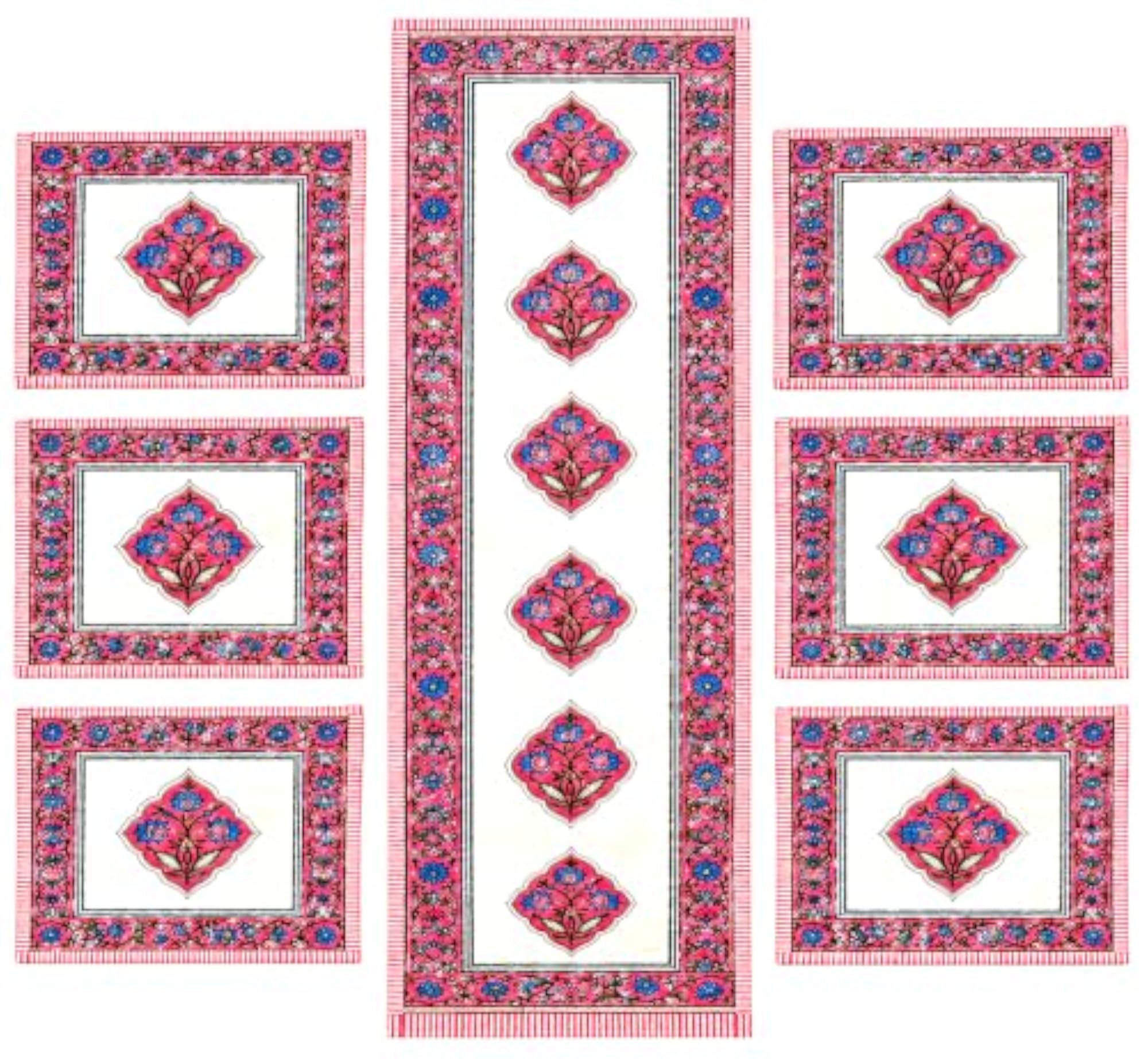 Hand Block Print Table Linen Set, 7pc