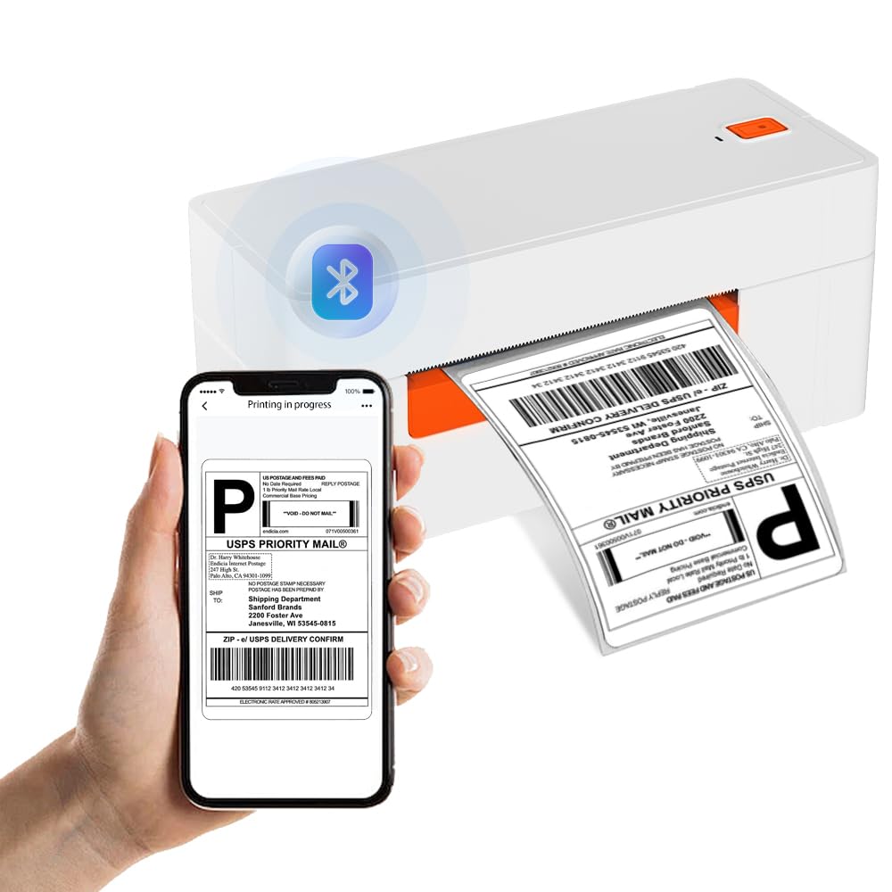 A81-Pro termiczna drukarka etykiet 4 x 6, bezprzewodowa drukarka etykiet wysyłkowych Bluetooth do szybkiej wysyłki e-commerce, kompatybilna z Amazon, Ebay, Shopify, Small Business, iOS