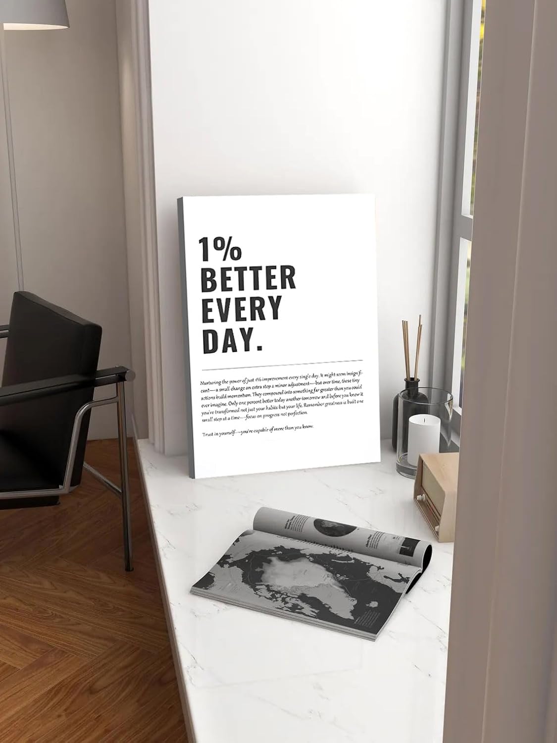 Framed 1% Better Every Day Motivational canvas Wall Art Inspirational Wall decoration pictures Growth Mindset Self Improvement Quote Poster Prints for Office Gym Classroom or Home Décor 16x24in