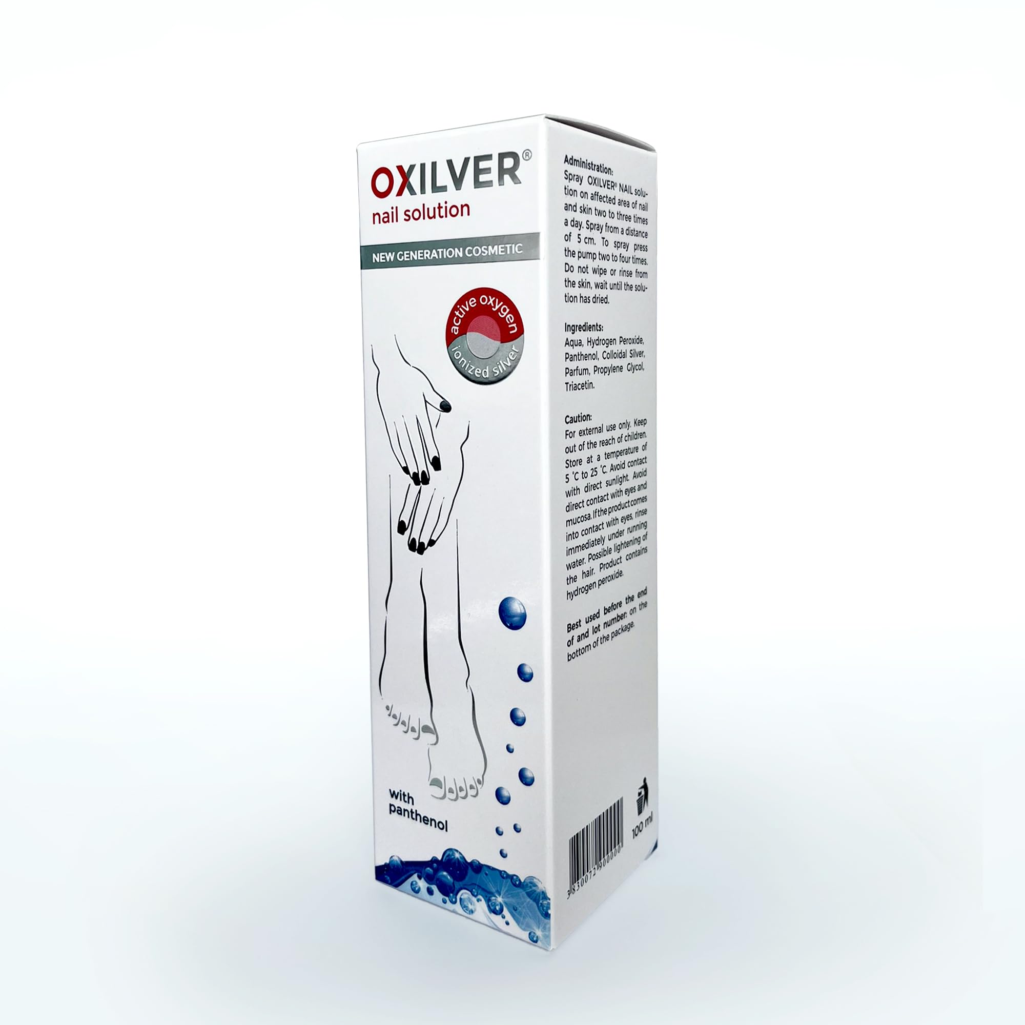 NAIL SOLUTION para uñas para el Cuidado y el alivio de los síntomas de Cabello Dañado, encarnadas, hongos uñas y cutículas, oxígeno activo, ionizada plata y pantenol, 100 ml
