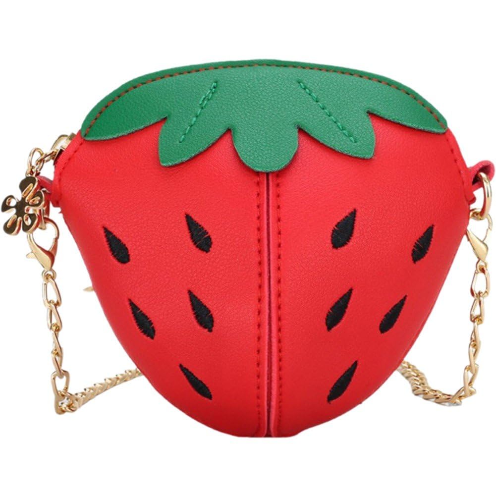 Baokuan Girls Red Cute Strawberry Crossbody Bags Kids Simple Coin Bag Lovely Strawberry Shaped Shoulder Bag For Children