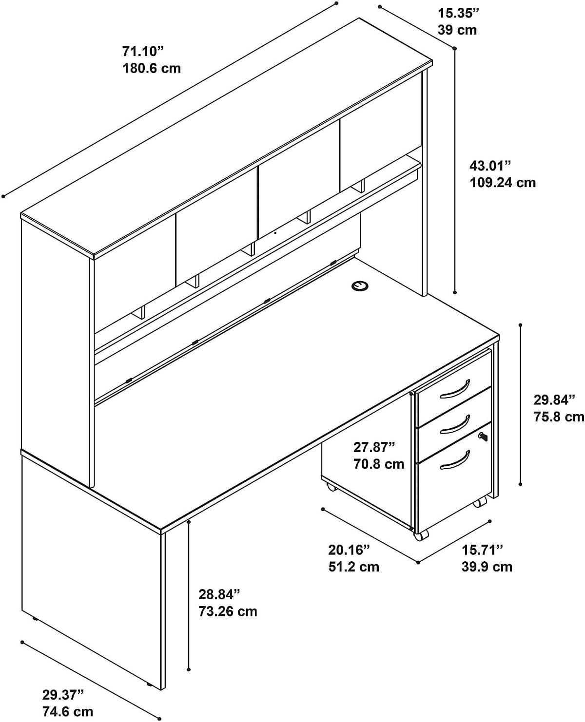 Bush Business Furniture Series C 72W x 30D Office Desk with Hutch and Mobile File Cabinet in Hansen Cherry