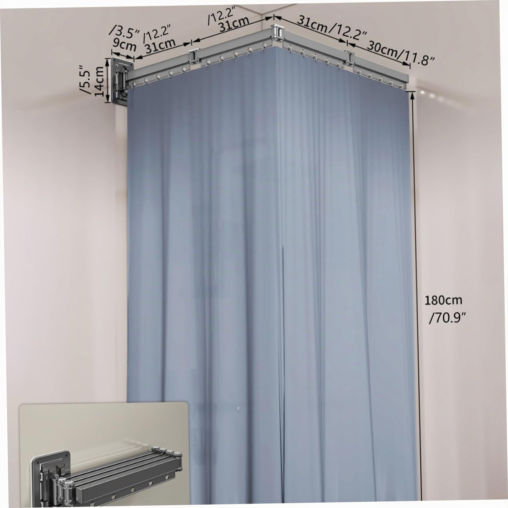 Cortina de ducha retráctil, cortina de ducha plegable resistente con aleación de aluminio, riel extraíble, estante de lavandería para baño, bañera de esquina, hogar, 4 pliegues.