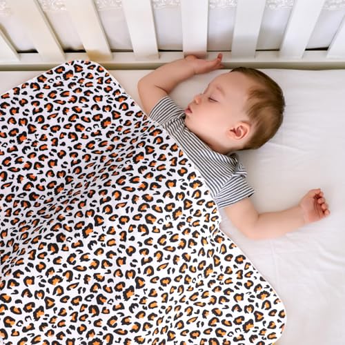 Image of DRESHOW BQUBO Baby Girl Newborn Receiving Blanket with Bow Hat Headband Wooden Birth Announcement Card Set Baby Leopard Nursery Swaddle Wrap