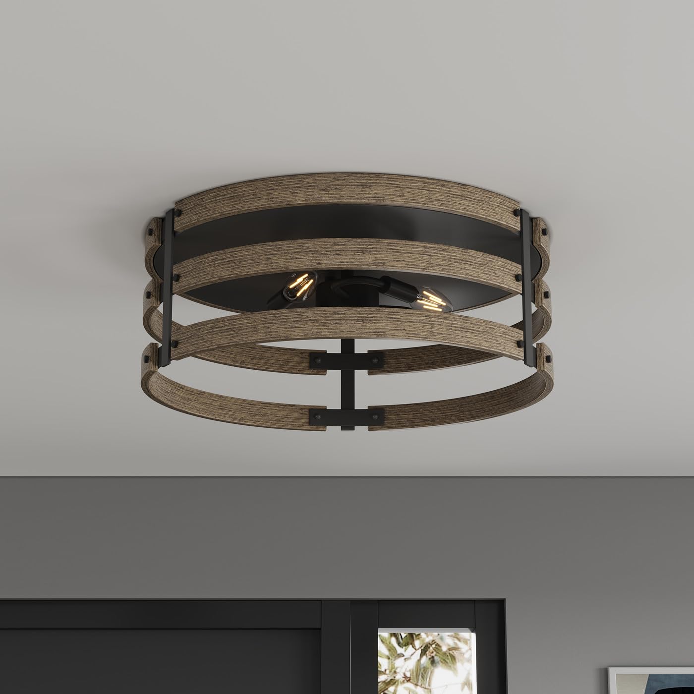 Plafonnier rustique grain de bois pour illuminer chaleureusement votre cuisine de ferme