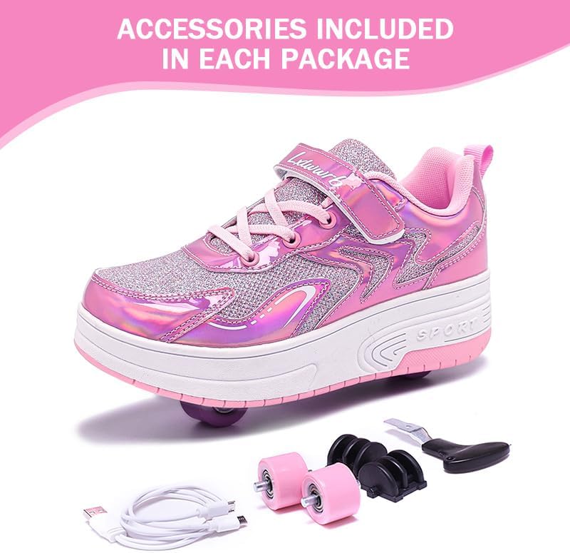 Wooowyet Roller Skate Shoes for Kids Boys Girls Rechargealbe Wheels Sneakers Fashion Roller Wheeled - Image 3