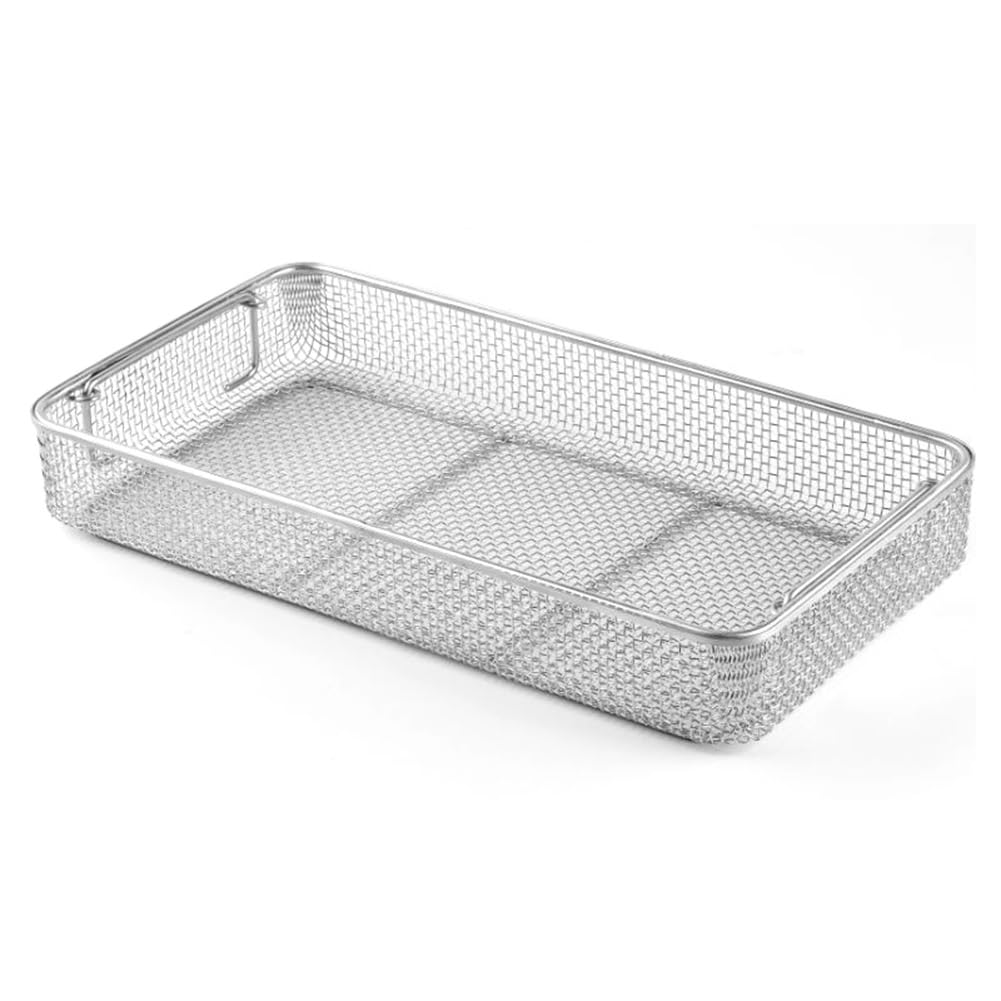 Cestello per sterilizzazione in acciaio inossidabile 304, design traforato con manico retrattile, per uso ospedaliero e laboratorio, 25 cm x 15 cm x 7 cm