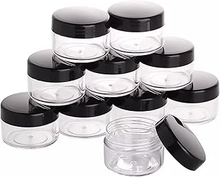 اوعية عينات للسفر بلاستيكية شفافة صغيرة مع غطاء اسود، لمستحضرات التجميل، للكريم واللوشن والمكياج وظلال العيون وسائل الاقراط، مكونة من 10 قطع سعة 15جرام/15مل, أسود