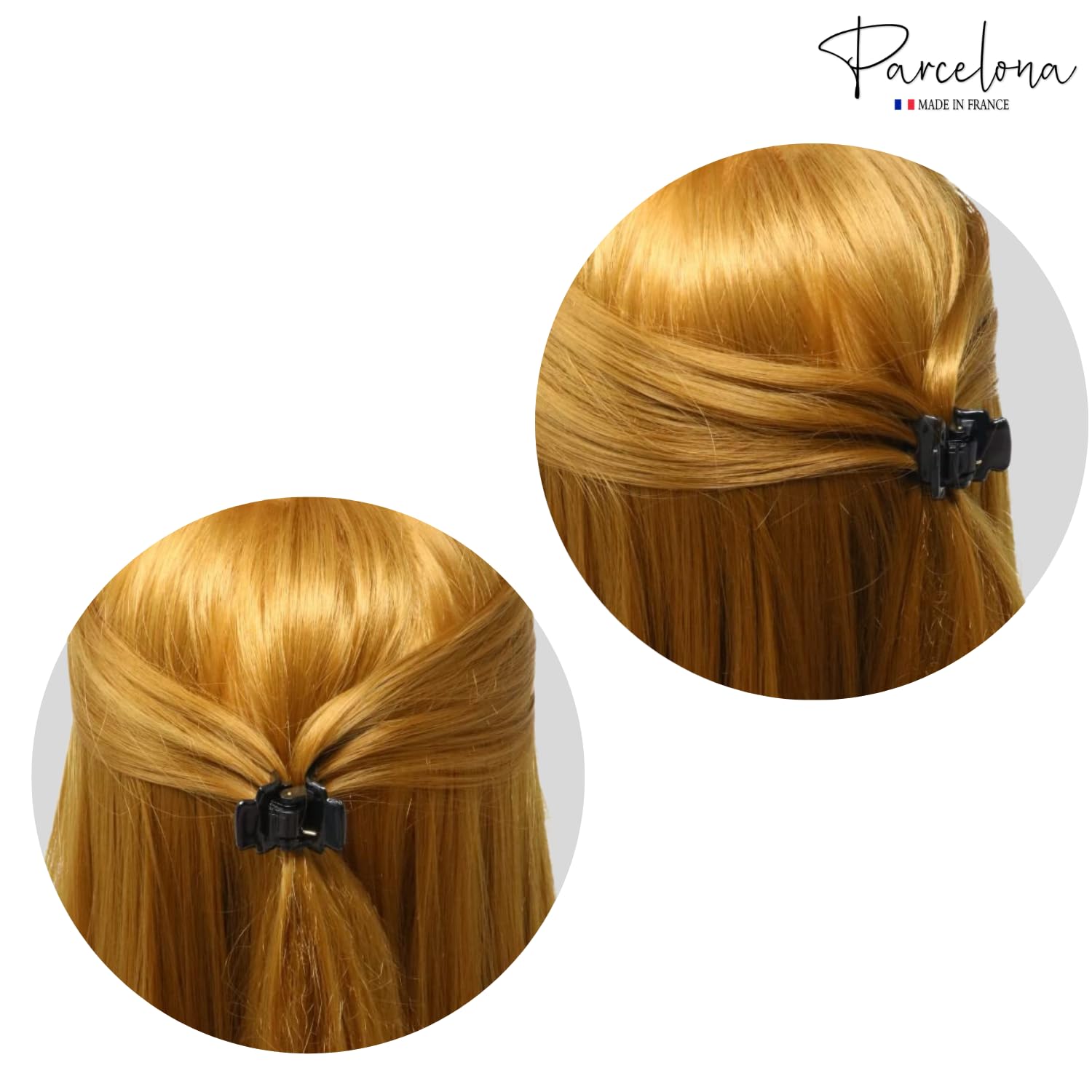 Parcelona French Glossy Square Very Small 3/4" Black Celluloid Set of 2 No Slip Grip Jaw Hair Claw Durable Styling Women Hair Accessories Strong Hold Girls Hair Claw Clips, Made in France - Image 4